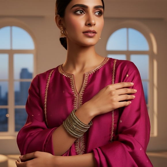 Indian Artisanal Beaded Golden Stacked Bracelet Handmade Boho Chic Jewelry - Picture 3 of 14